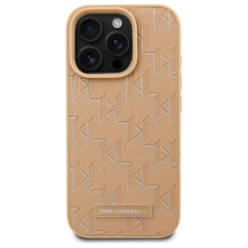 Karl Lagerfeld Hülle für iPhone 16 Pro 6,3" Beige MagSafe Hardcase Leder Monogramm Metall Logo
