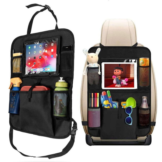 Organizer samochodowy na fotel pokrowiec podróżny do auta ochraniacz osłona Czarny + 2x uchwyt na zagłówek