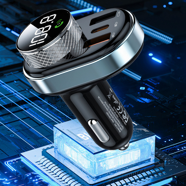 Transmiter FM Ładowarka Samochodowa Bluetooth 5.0 USB QC 3.0 USB-C PD 30W MP3 karty TF BC74 Czarny