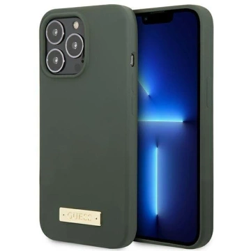 Etui Guess GUHMP13XSPLA für Apple iPhone 13 Pro Max 6,7" zielony/khaki Hartschale Silikon Logo Plate MagSafe