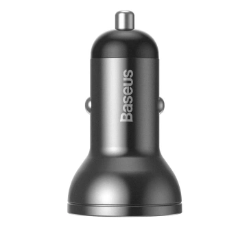 Baseus Autoladegerät 2x USB 4.8A 24W mit LCD Kabel 3in1 USB - USB Type C / Micro USB / Lightning 1.2m schwarz (TZCCBX-0G)