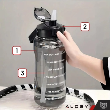 Große Flasche, Trinkflasche Alogy MotivHydro Motivational Messbecher 2l 2000ml Schwarz
