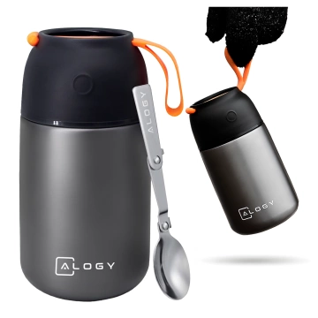 Abendessen-Thermoskanne für Kinder-Suppe, Essen, 700 ml, Alogy Edelstahl-Klapplöffel, Thermograu