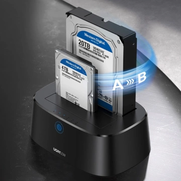 Ugreen CM198 50857 Dockingstation mit USB 3.0 für SATA 2,5" 3,5" SSD HHD Netzteil EU - Schwarz