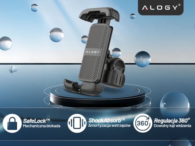 Uchwyt rowerowy do telefonu 4.7–6.8" – regulowany, obrót 360°, stabilne mocowanie na kierownicę roweru i motocykla – Alogy Sport Pro-Fit™ Czarny