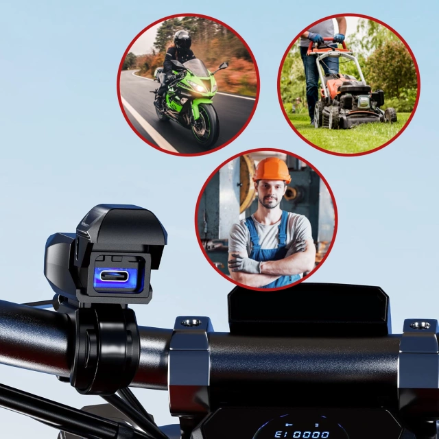 Ładowarka Motocyklowa Kewig USB-C 36W, Szybkie Ładowanie QC, Wodoodporna IP65 z Wyłącznikiem i Podświetleniem LED, Montaż na Kierownicy, do Telefonu, Kamerki, Interkomu – Czarna