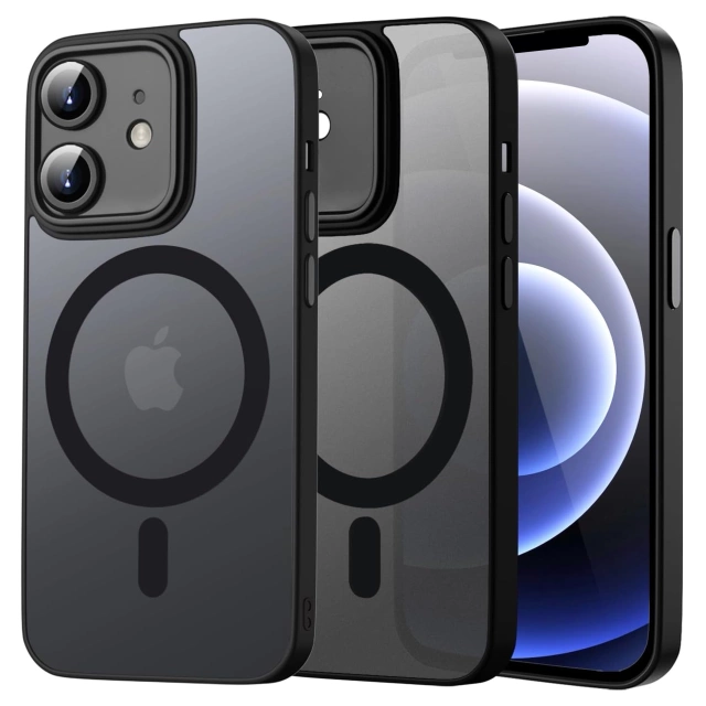 Etui do Apple iPhone 12 obudowa Alogy MagSafe Hybrid Matte Case pokrowiec matowy z ochroną obiektywu czarny + Szkło