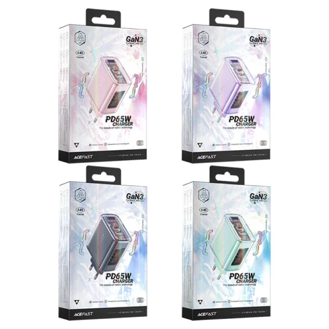 Ładowarka sieciowa Acefast A45 GaN 65W 3 porty (1xUSB, 2xUSB-C) zielona