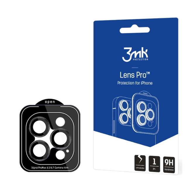 Szkło do Apple iPhone 16 Pro / 16 Pro Max osłona na aparat obiektyw 3mk Lens Protection Pro Black nakładka ochronna