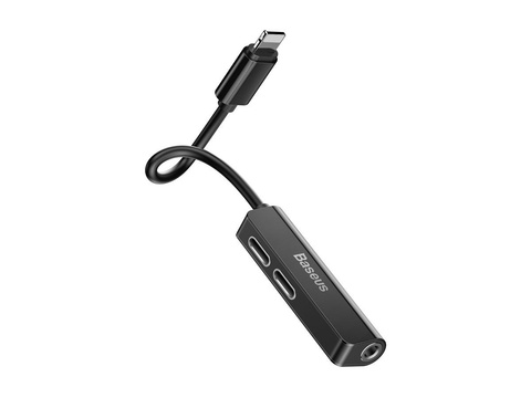 Adapter Audio Baseus L52 Lightning do Mini Jack 3.5mm i 2x Lightning (czarny)