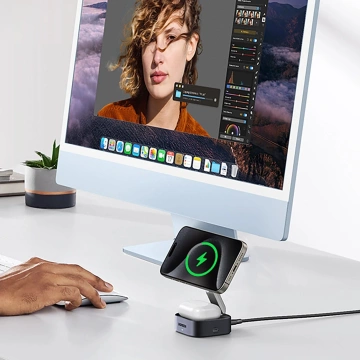 Ładowarka Ugreen W702 3w1 MagSafe Qi2 15W Składana USB-C Czarna