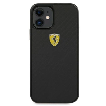 Ferrari iPhone 12 mini 5.4" Hülle schwarz/schwarz Hardcase On Track Real Carbon