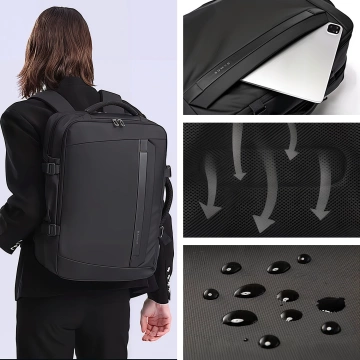 Bange wasserdichter Rucksack, Laptoptasche, 15,6 Zoll, Reisen, 47 x 31 x 20 cm, für Arbeit, Schule, Flugzeug, Herren, Damen, mit USB-Anschluss, Schwarz