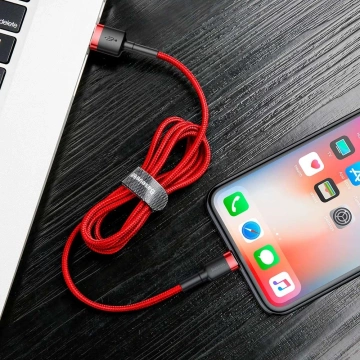 Baseus Cafule Cable strapazierfähiges Nylonkabel USB / Lightning QC3.0 2.4A 1M rot (CALKLF-B09)