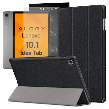 Lenovo Tab 10.1 TB-311 Slim Schutzhülle mit Klappdeckel, schlanke Falthülle, Alogy BookGuard™ – Schwarz, gehärtetes Glas