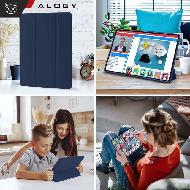 Etui do Apple iPad 10.2" 9/8/7 Gen (2021/2020/2019), Ochronne Smart Case z Klapką i Podstawką, Odporne TPU, Wzmocnione Narożniki, Alogy BookGuard™ – Granatowe