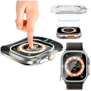 Gehärtetes Glas für Apple Watch Ultra 2 / Ultra 49 mm Displayschutz Alogy Protector 9H mit Positionierungsrahmen