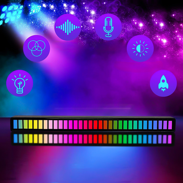 Lampa LED RGB Lampka USB migająca w rytm muzyki Listwa Smart Bar 18cm kolorowa 32bit Gaming Alogy Czarny