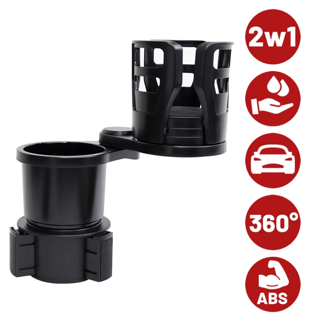 Uchwyt Samochodowy na Kubek i Butelkę, z Miejscem na Telefon Tablet, Regulowany 360° i Stabilny, montaż w miejsce na kubek w aucie CupHolder™ – Czarny