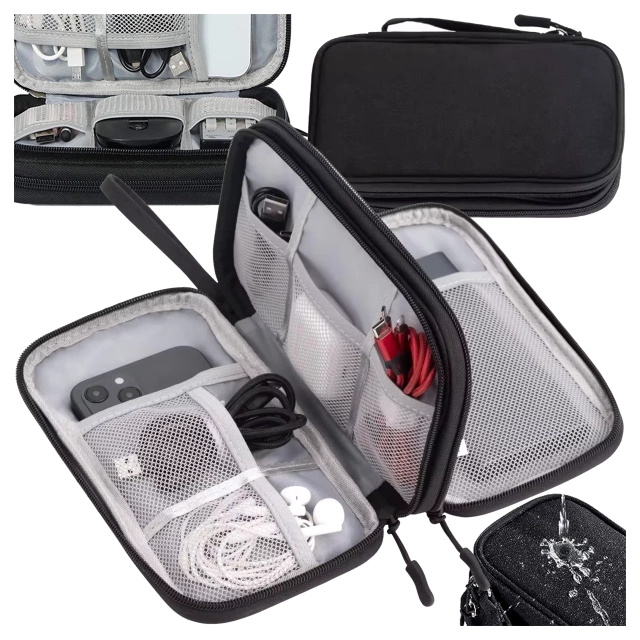 Etui Podróżne na Akcesoria, Organizer na Kable, Ładowarki, Telefon i Powerbank, Wielofunkcyjne i Kompaktowe 21 x 12,5 x 5 cm, Alogy TravelPack™ – Czarne