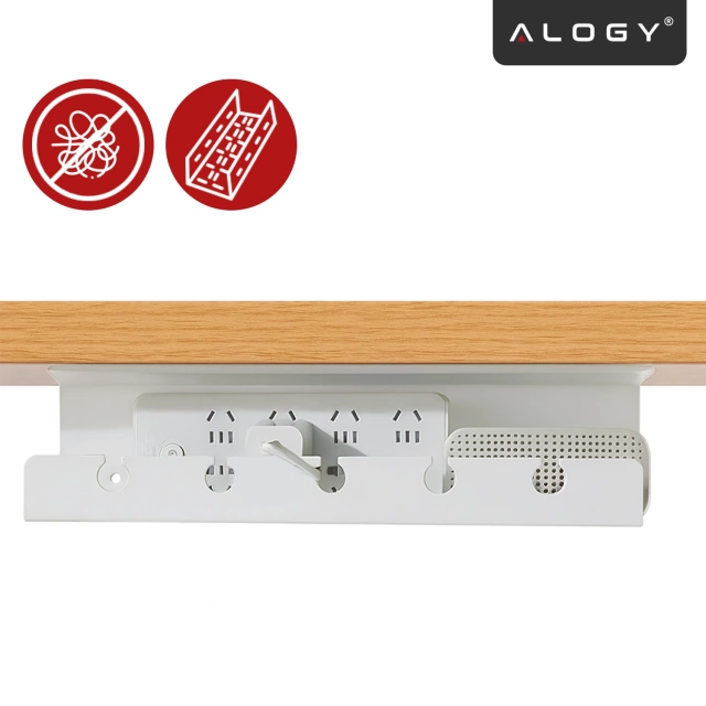 Organizer na Kable 2w1 Pod Biurko i na Ścianę, 40 cm, z Paskiem Klejącym utrzymanie porządku na biurku, Alogy CableHold™ – Biały