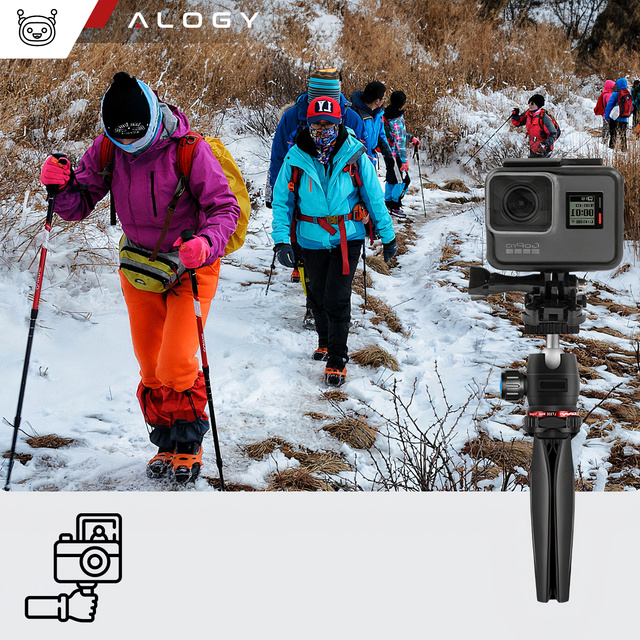 Uchwyt na telefon Alogy Mini Tripod Trójnóg Liginn do robienia zdjęć do telefonu kamery GoPro lampy ring 1/4 Czarny