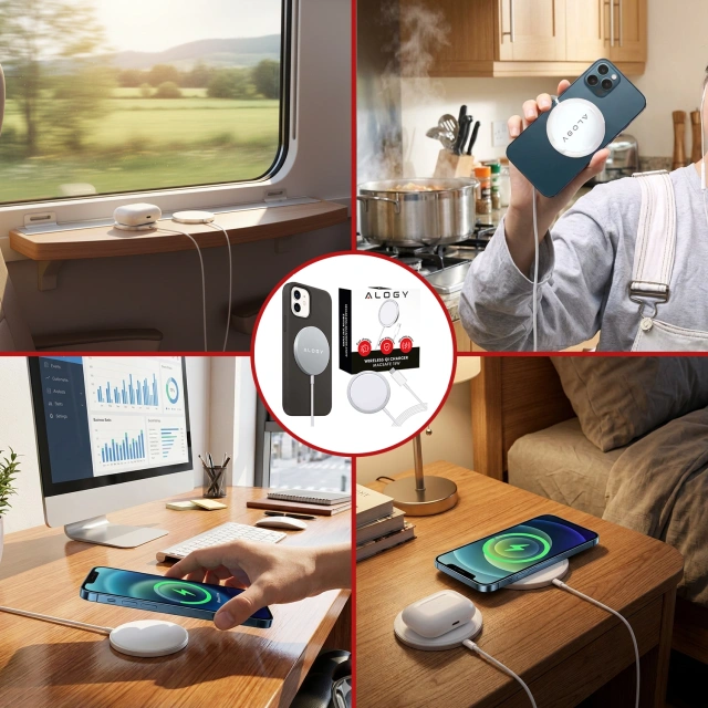 Ładowarka indukcyjna do iPhone 12/13/14/15/16/17 PRO / MAX/ MINI/ ULTRA Alogy do MagSafe bezprzewodowa 20W Biała