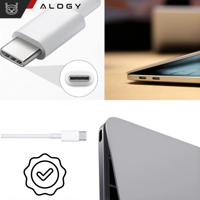 Ładowarka Zasilacz do Apple MacBook Alogy Universal Charger Kabel 2m USB-C do USB-C Szybkie ładowanie PowerDelivery PD 96W Biały