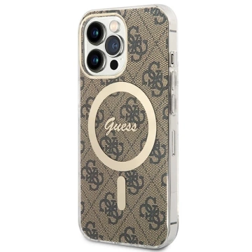 Zestaw Guess GUBPP13LH4EACSW Case Charger iPhone 13 Pro brązowy/brown Hard Case 4G MagSafe Print