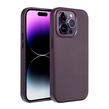 Leder Mag Cover Hülle kompatibel mit MagSafe für Apple iPhone 15 Plus dunkelviolett
