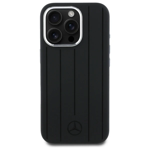Mercedes-Etui für iPhone 16 Pro Max 6,9" Schwarzes HardCase Silikon Vertikale Tonstreifen MagSafe