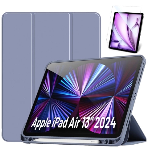 Etui ochronne z rysikiem do Apple iPad Air 13" 2024/2025, iPad Pro 12.9" 2018-2022 obudowa na tablet Fioletowe + Szkło