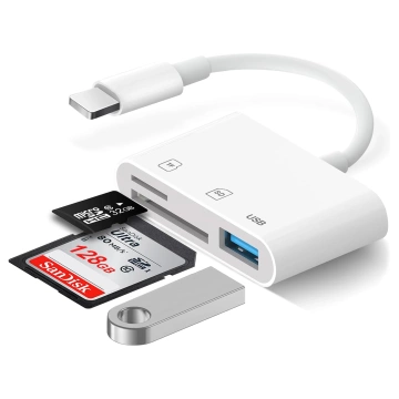 Czytnik kart pamięci SD TF USB Alogy adapter ze złączem Lightning do Apple iPhone iPad Biały