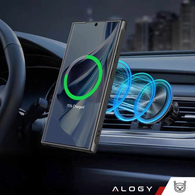 Etui do Samsung Galaxy S25 Ultra obudowa ochronna na telefon Alogy Matte HybridMag™️ Case do MagSafe Matowe Czarne + Szkło Hartowane