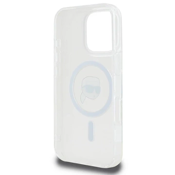 Karl Lagerfeld Hülle für iPhone 16 Pro Max 6,9" Weißes MagSafe Hardcase IML Metall Karl Head