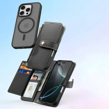 iPhone 16 Pro Dux Ducis Lawa Leder MagSafe Wallet Case Schwarz