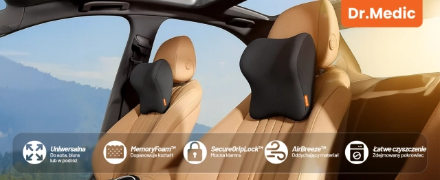 Poduszka do Samochodu pod Głowę Kark Szyję DR.MEDIC NeckRest™ Ergonomiczna poduszka na fotel zagłówek krzesło do biura auta dla kierowcy pasażera