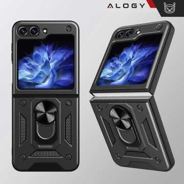 Hülle für Samsung Galaxy Z Flip 6 Armored Case Stand Ring Alogy schwarz