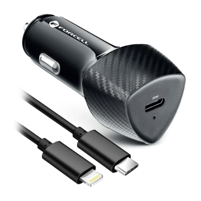 Ładowarka samochodowa Forcell Carbon 20W USB-C + kabel Lightning