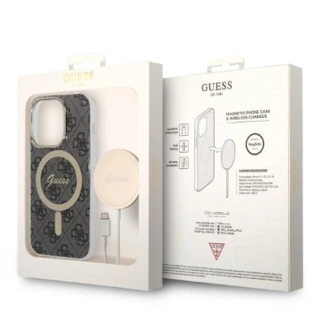 Zestaw Guess GUBPP14LH4EACSK Case Charger iPhone 14 Pro 6,1" Czarny/Black Hard Case 4G Print MagSafe
