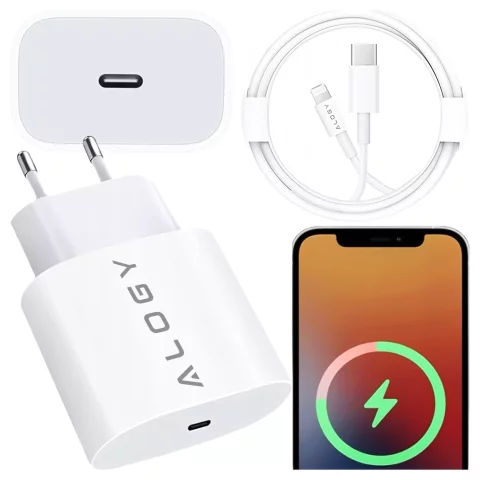 Alogy schnelles USB-C PD 20 W Wandladegerät Lightning-Kabel 1 m Weiß