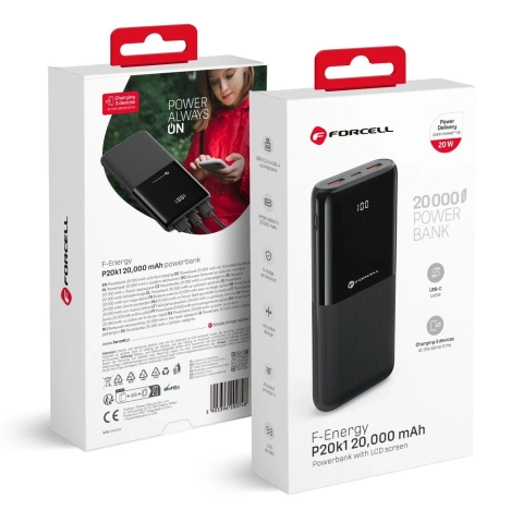 Powerbank Forcell P20k1 20000mAh PD QC 3xUSB LED Slim Samolot