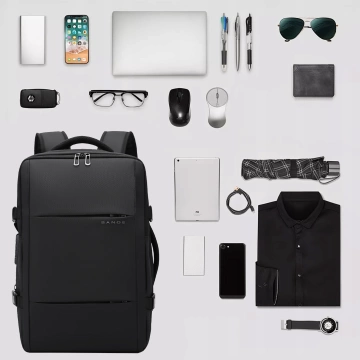 Bange wasserdichter Rucksack für 15,6-Zoll-Laptop, Stadtreisender, 45 x 30 x 16 cm, für Arbeit, Flugzeug, Herren, Damen, mit USB-Anschluss Schwarz