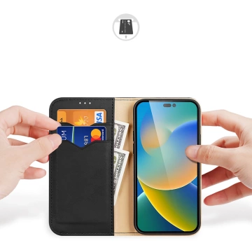 Dux Ducis Hivo Leather Flip Cover Echtes Leder Wallet für Karten und Dokumente iPhone 14 Pro Max Schwarz