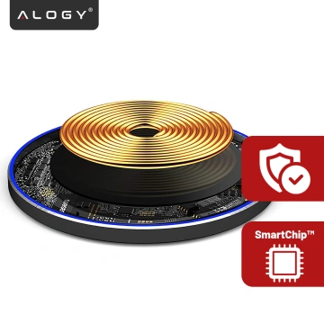 QI kabelloses induktives Ladegerät 15 W schnelle LED Alogy rund für iPhone USB-C-Kabel Schwarz