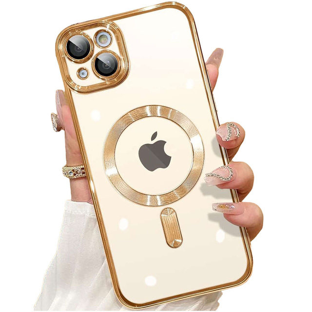 Etui MagSafe Case do iPhone 15 Plus Glamour Luxury obudowa Slim Ring Alogy Złoty przezroczysty + Szkło