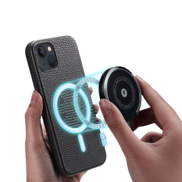 Dux Ducis Roma Ledertasche für iPhone 13 elegante Hülle aus echtem Leder schwarz