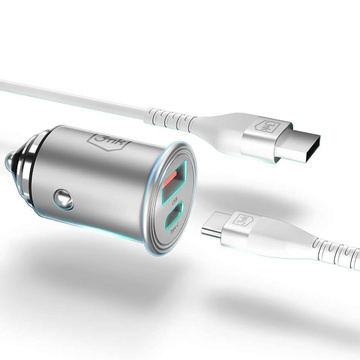 Ładowarka samochodowa 45W USB + USB-C Typ C szybka 3mk Hyper Car Charger srebrna