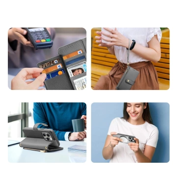 Etui do iPhone 15 Pro Dux Ducis Lawa Wallet Mag Skórzane Szare