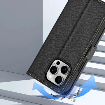 iPhone 15 Pro Dux Ducis Lawa Wallet Leder Mag Schwarze Hülle